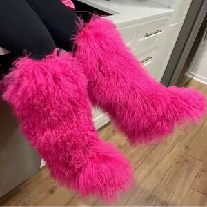 Pink Real Fur Women's Knee Boots